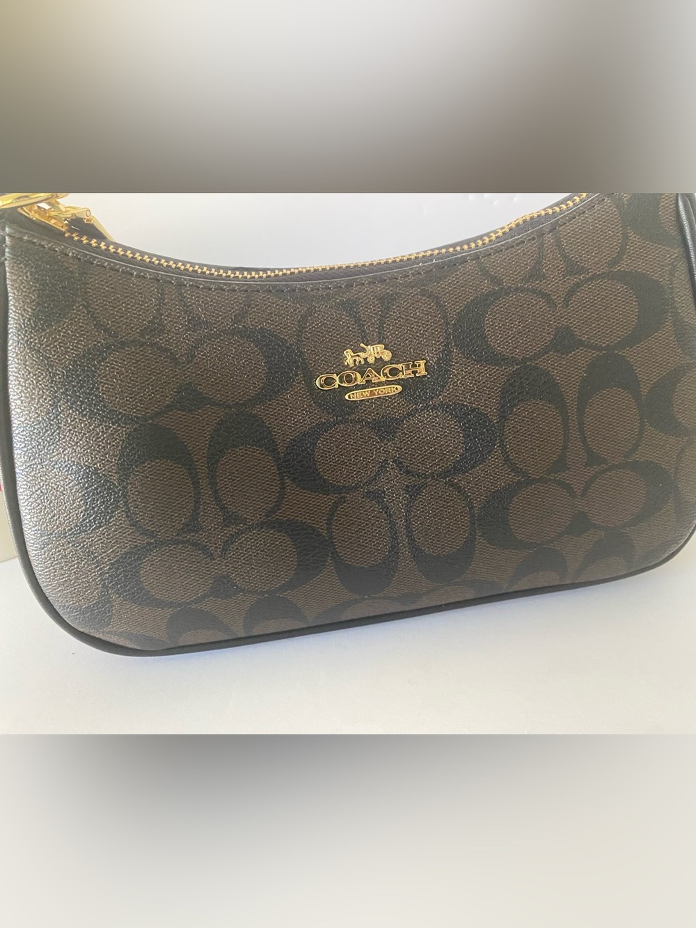 Coach Brown Signature Crossbody Bag with Gold Hardware